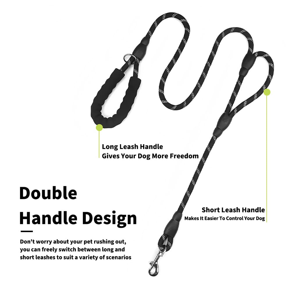 Rope dog leash with high-visibility reflective stitching for night walking safety