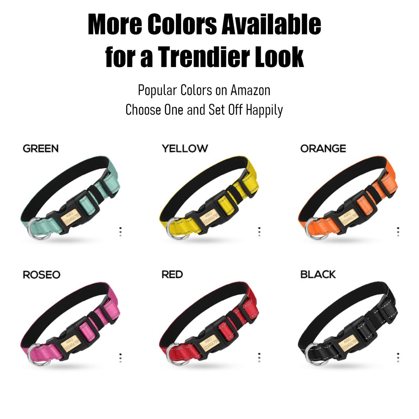 Reflective personalized dog collars with engraved buckle for pet safety