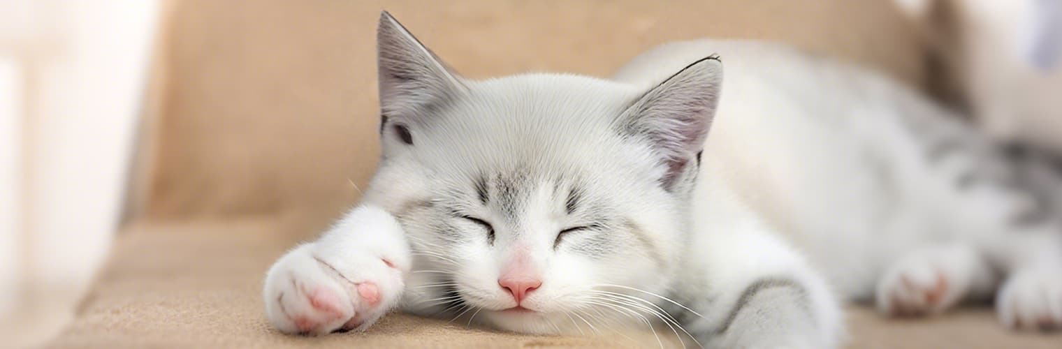 Sleeping cat resting indoors, illustrating the calm and comfort achieved after a soothing cat massage