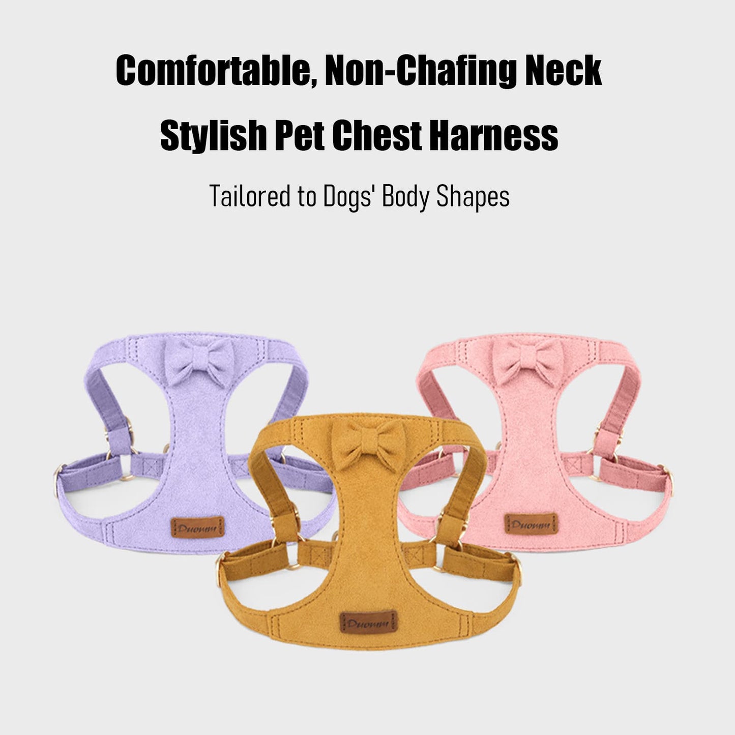 Small dog leash and harness with bow detail, comfortable chest design