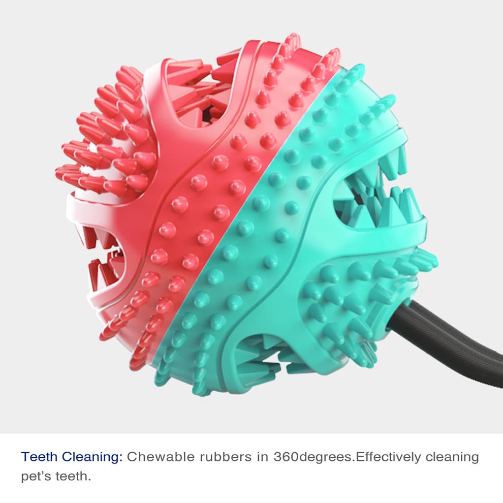 Durable suction dog toy with rubber bite surface for oral health