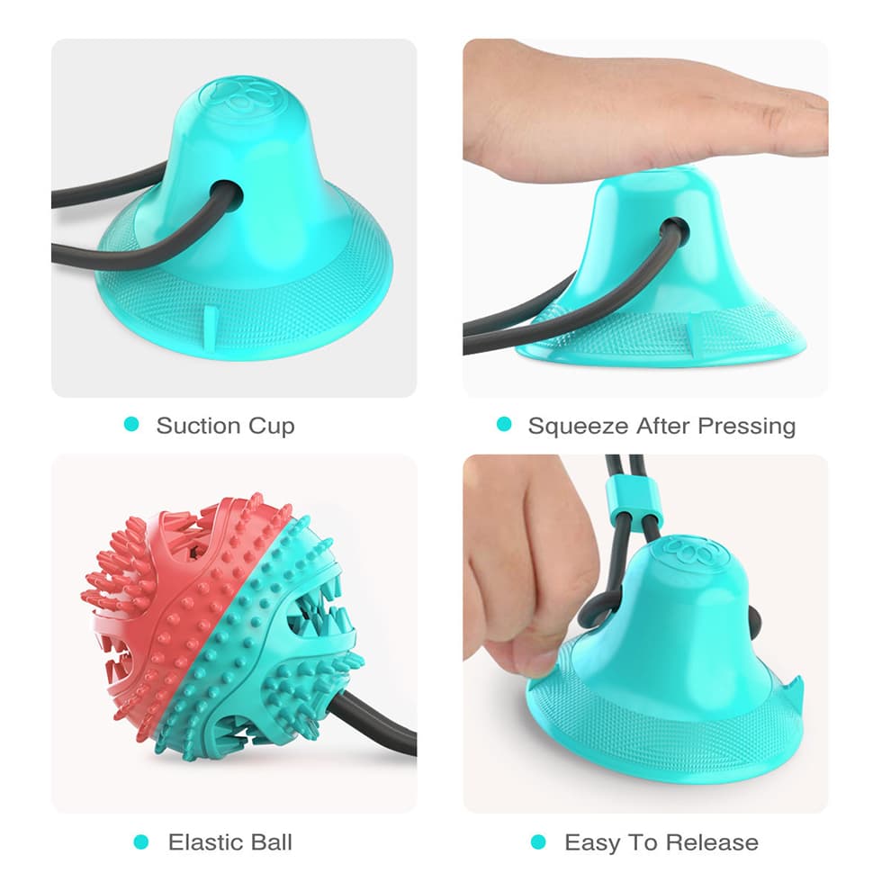 Dog toy suction cup base with strong grip and easy release design