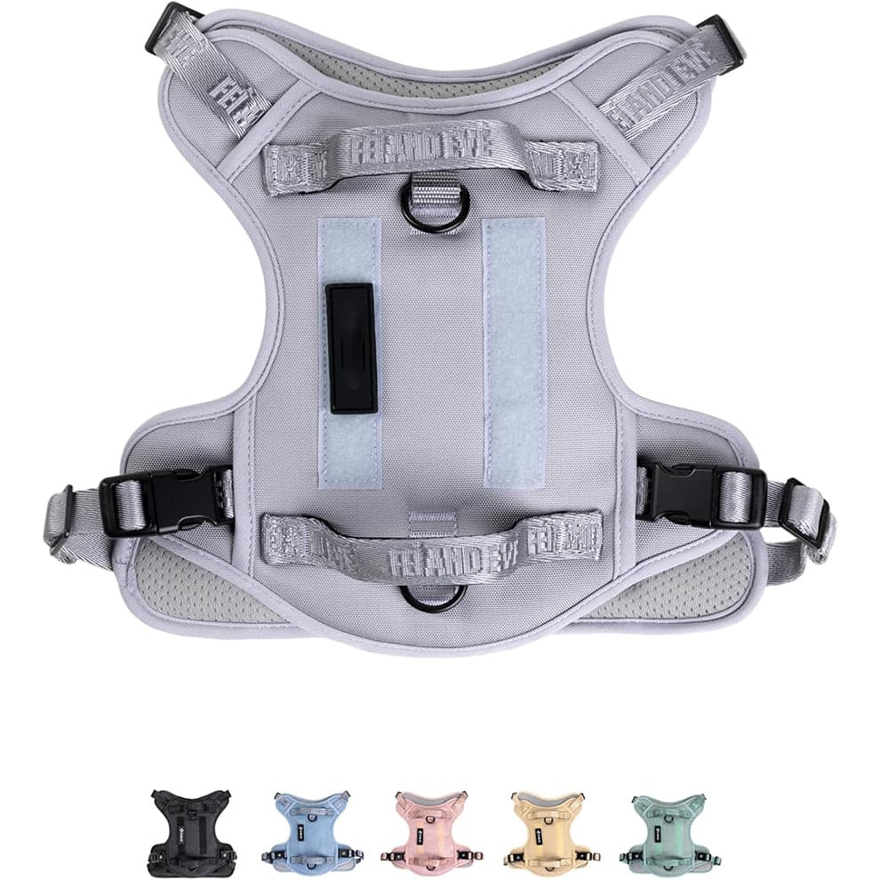 Heavy duty tactical dog harness in wolf grey with strong quick-release buckles