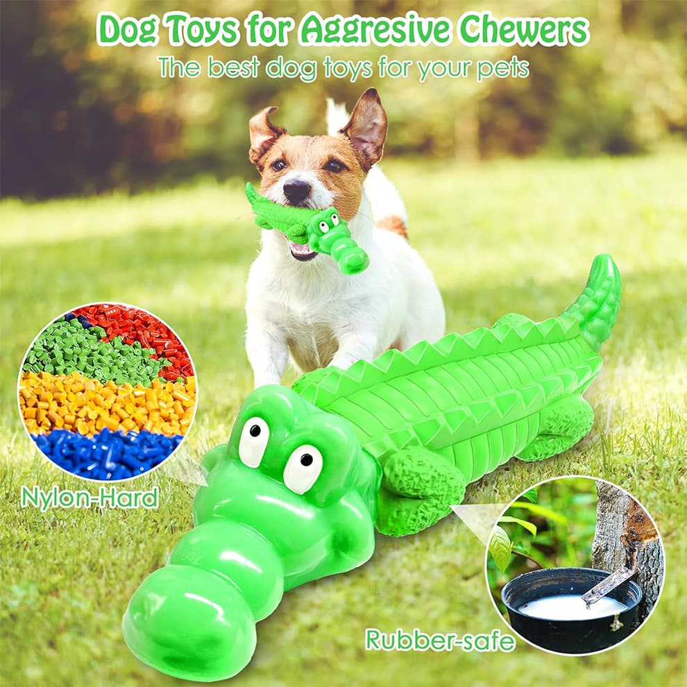 Dog toy for aggressive chewers made with nylon and safe rubber materials