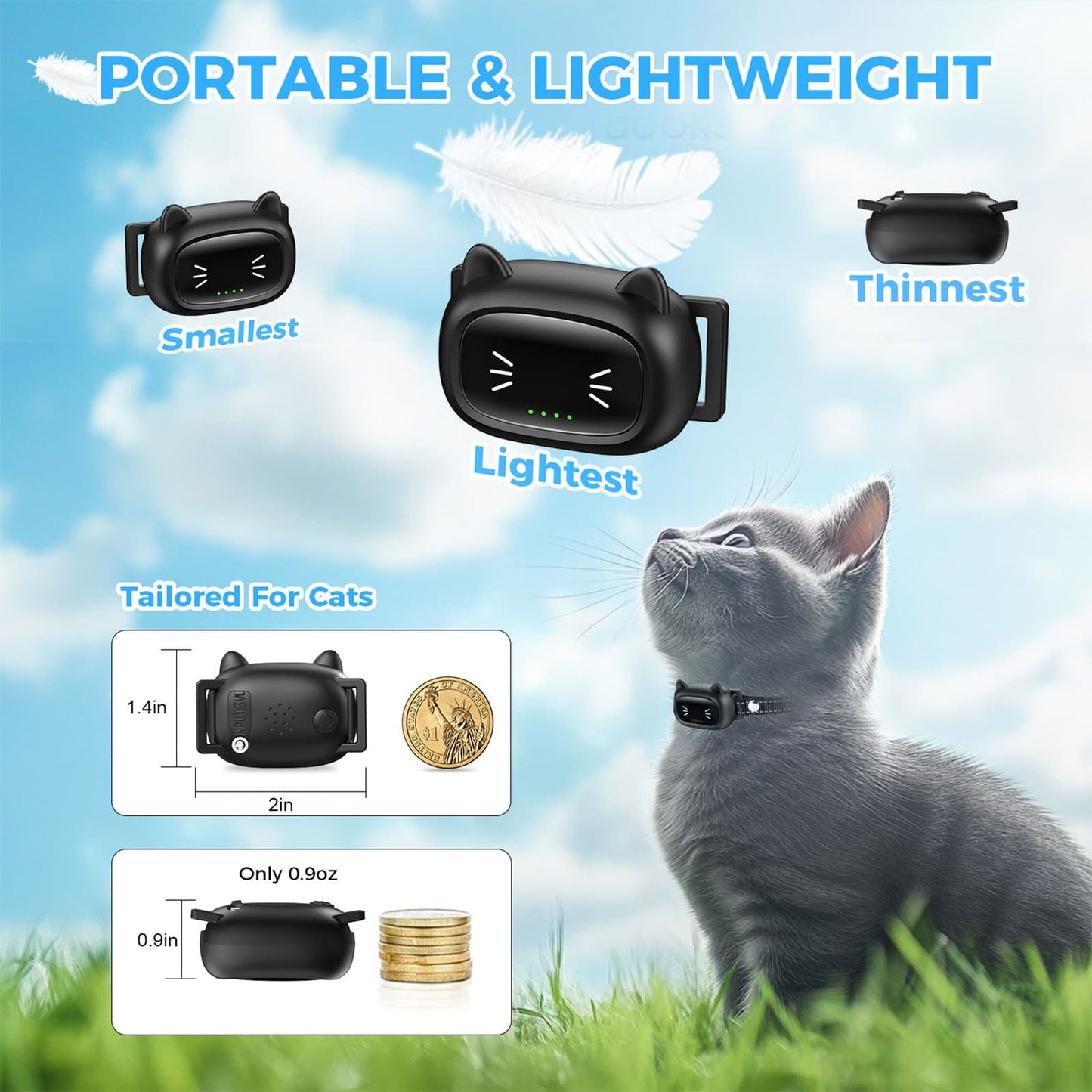 Training collars for cats lightweight portable receiver tailored for cats comfort