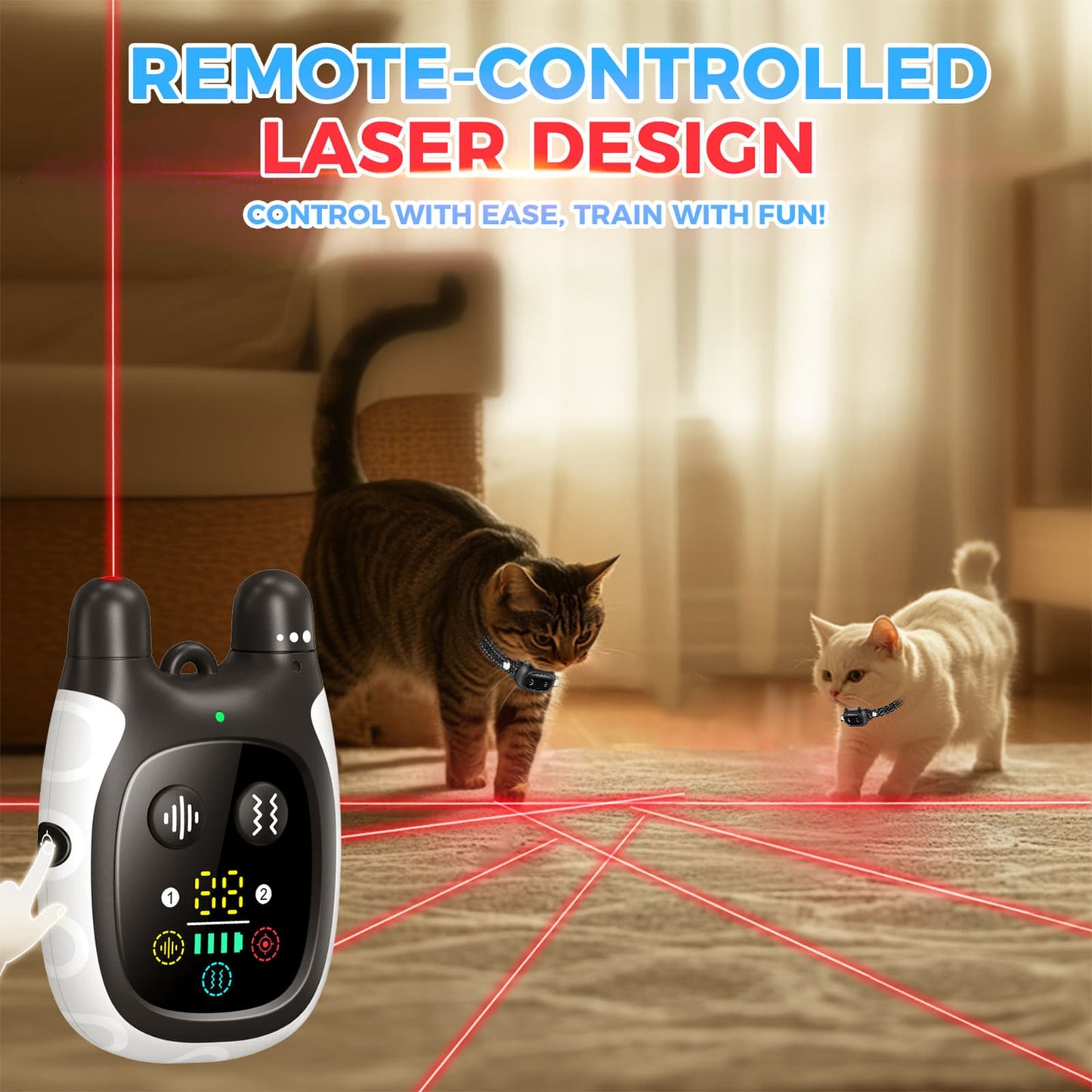 Training collars for cats with remote controlled laser design for interactive play