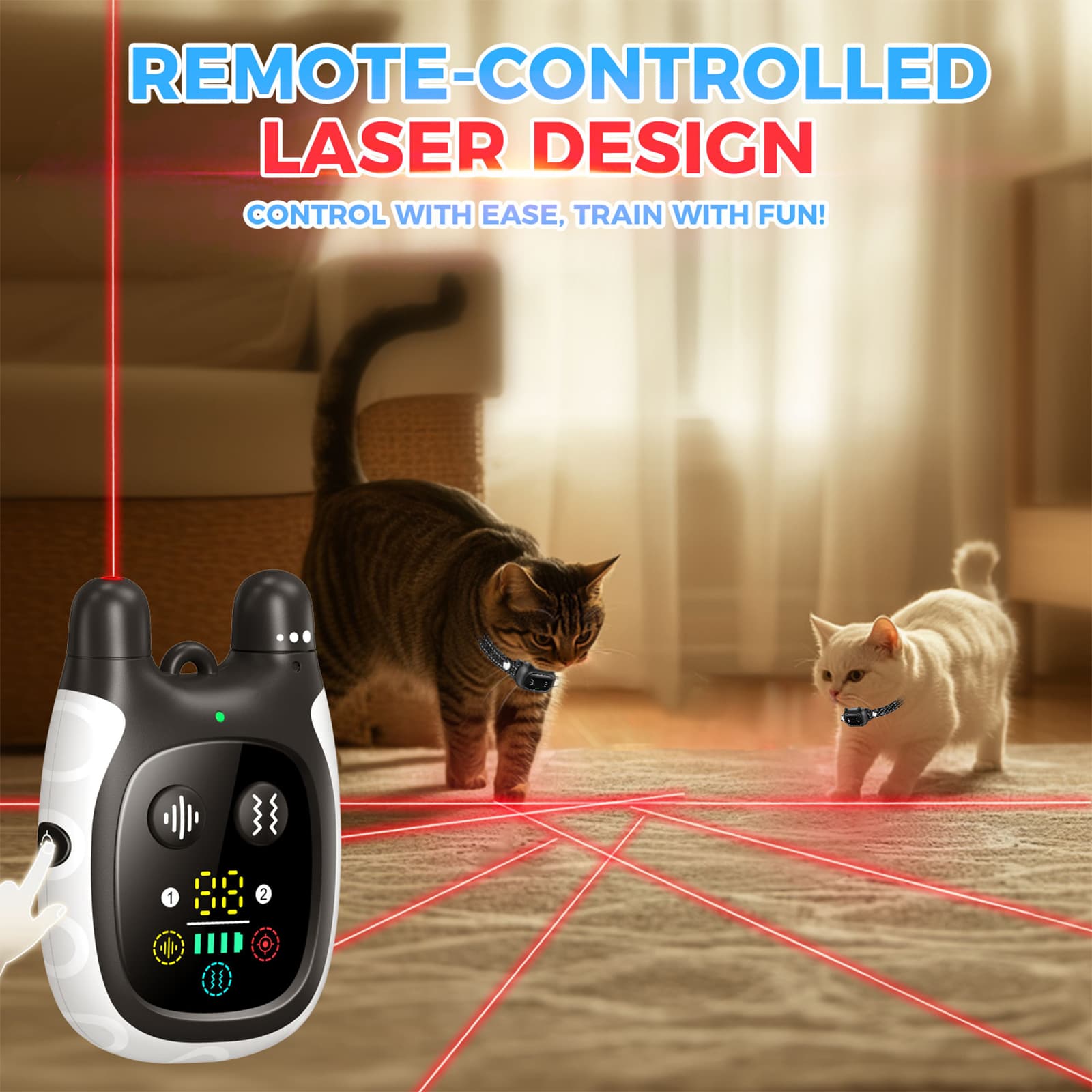 Training collars for cats with remote controlled laser design for interactive play