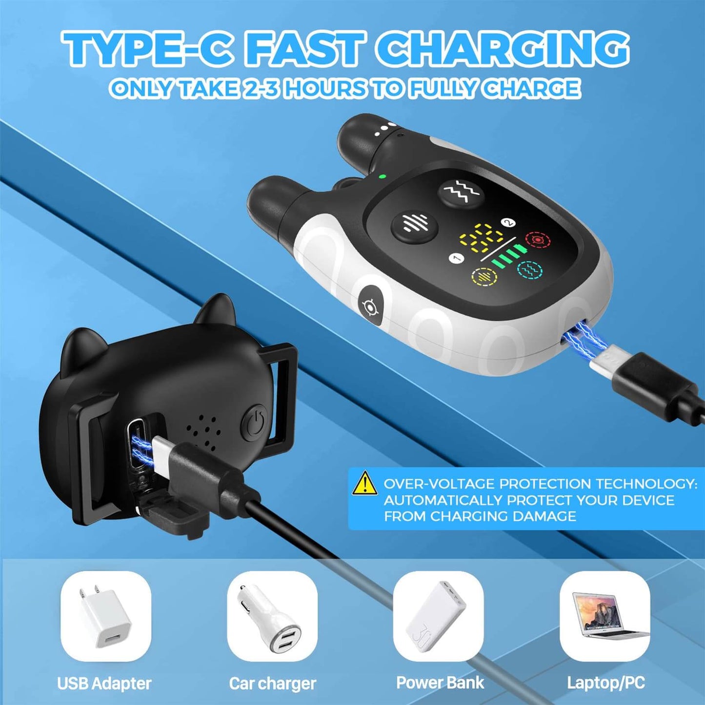 Training collars for cats with usb type c fast charging over voltage protection technology