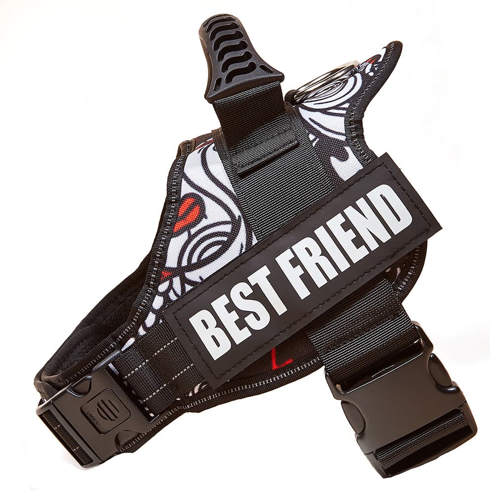 White graffiti style large dog harness escape-proof vest