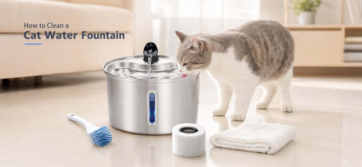How to clean a cat water fountain with clean tools and fresh water
