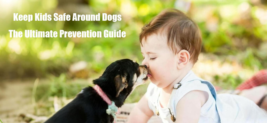 Keep Kids Safe Around Dogs hero image: baby and puppy in close contact, emphasizing day-one bite prevention and family safety.