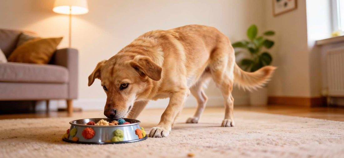 Resource Guarding in Dogs: A focused dog eating from a bowl, illustrating the most common trigger for possessive aggression.