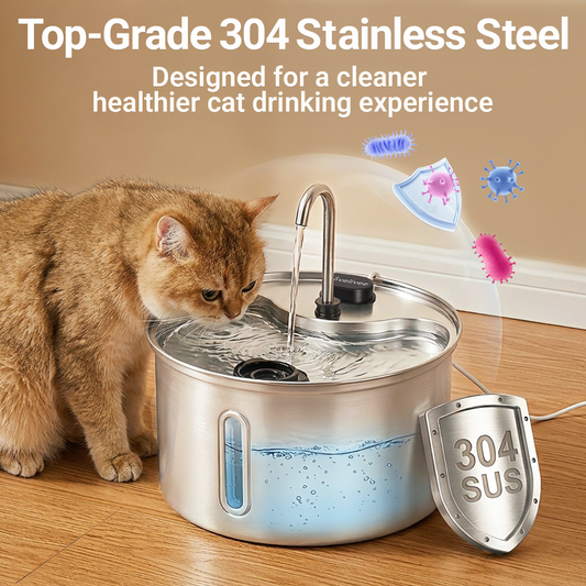 3.5L Ultra Quiet Stainless Steel Cat Water Fountain with Triple Filter