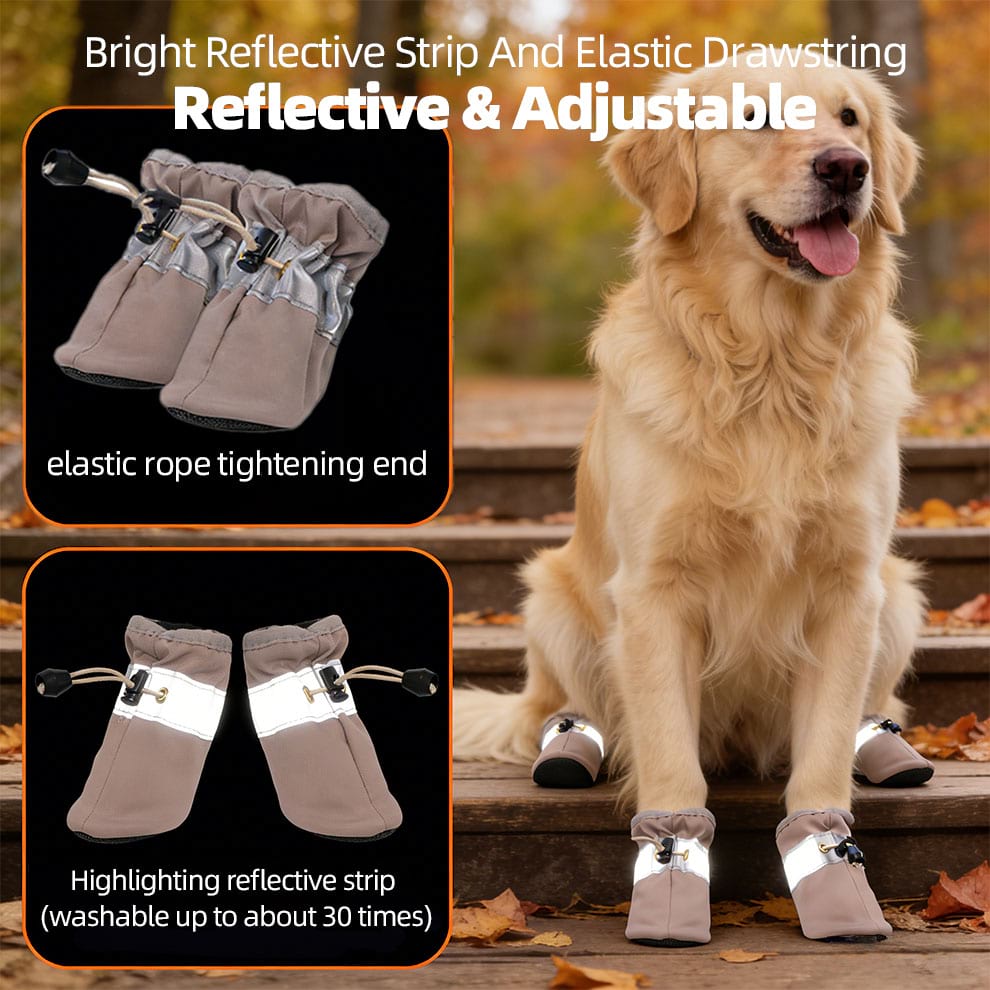 Close-up of the elastic drawstring and toggle on the Dog Booties, designed to keep the shoes on and serve as dog socks to prevent licking.