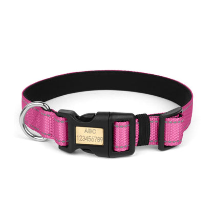 Adjustable nylon dog collar in bright roseo pink, equipped with a smooth-slide buckle for a quick, secure, and custom fit.