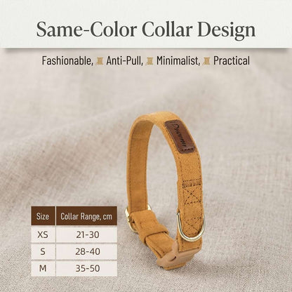 Adjustable suede dog collar with a minimalist and practical anti-pull design, available in sizes XXS to M for growing puppies.