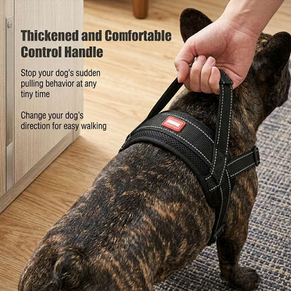 Thickened and comfortable control handle on the saddle bag harness for dogs, designed to stop sudden pulling behavior and change direction easily.