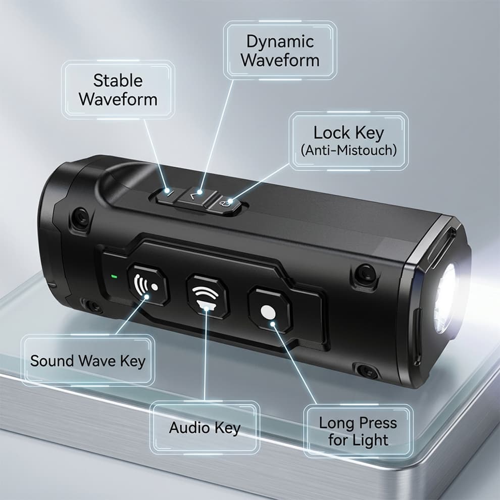Anti-mistouch ultrasonic dog trainer highlighting dynamic and stable waveform buttons for precise, easy, and secure pet training.