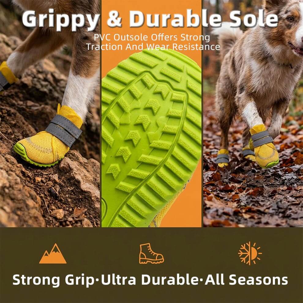 PVC outsole on dog booties showing texture for grip and dog paw protection.