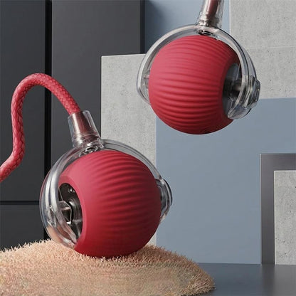 Automatic rolling cat toy displayed hanging and on the floor, offering versatile play options to keep your kitten entertained all day.