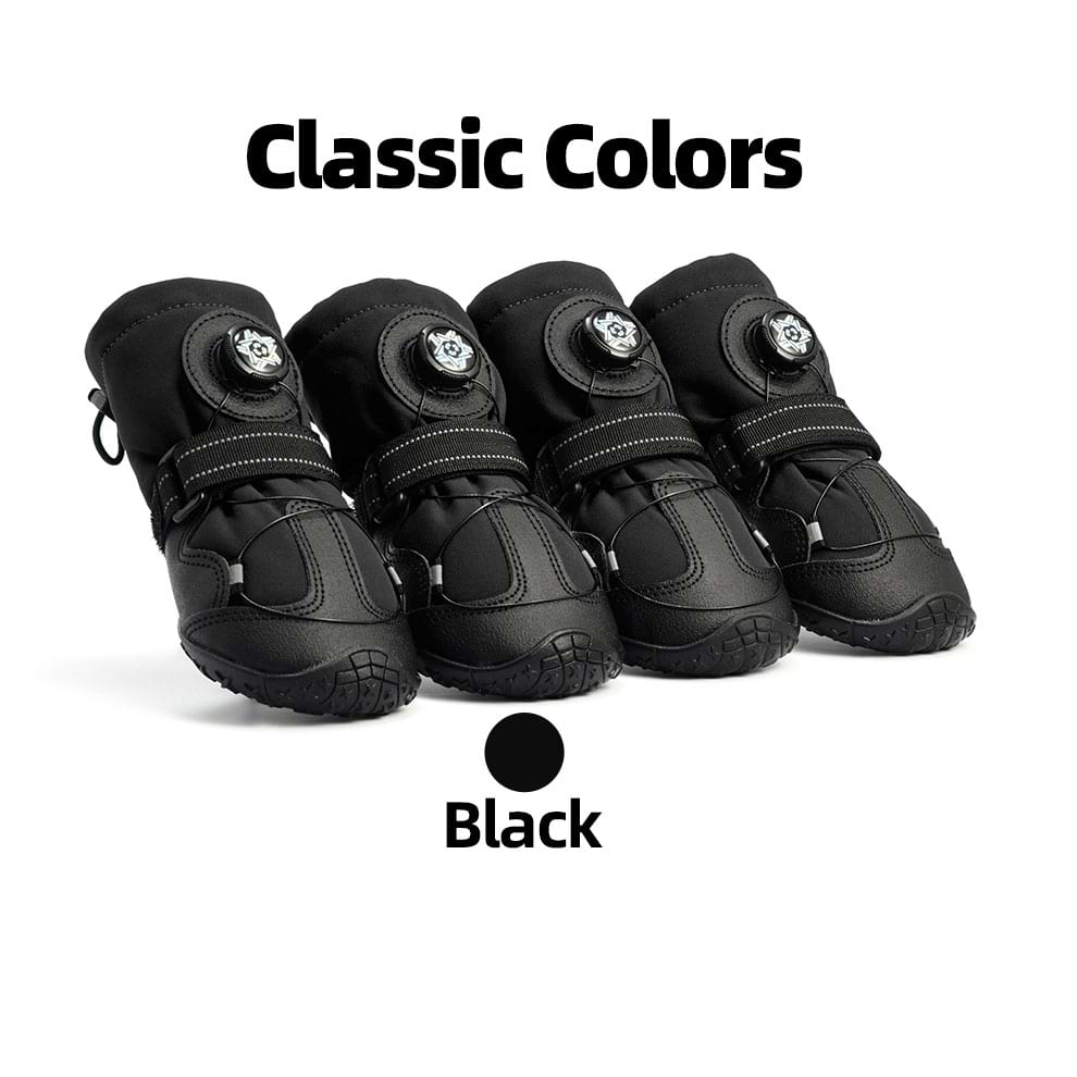 Classic Black Dog Hiking Boots with non-slip rubber soles and secure dial lock, designed to hide dirt on muddy trails.
