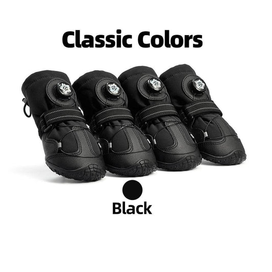 Classic Black Dog Hiking Boots with non-slip rubber soles and secure dial lock, designed to hide dirt on muddy trails.