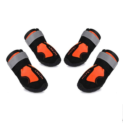 Dog boots for large dogs in high-visibility Blaze Orange, ensuring safety and waterproof performance for hunting or low-light conditions.