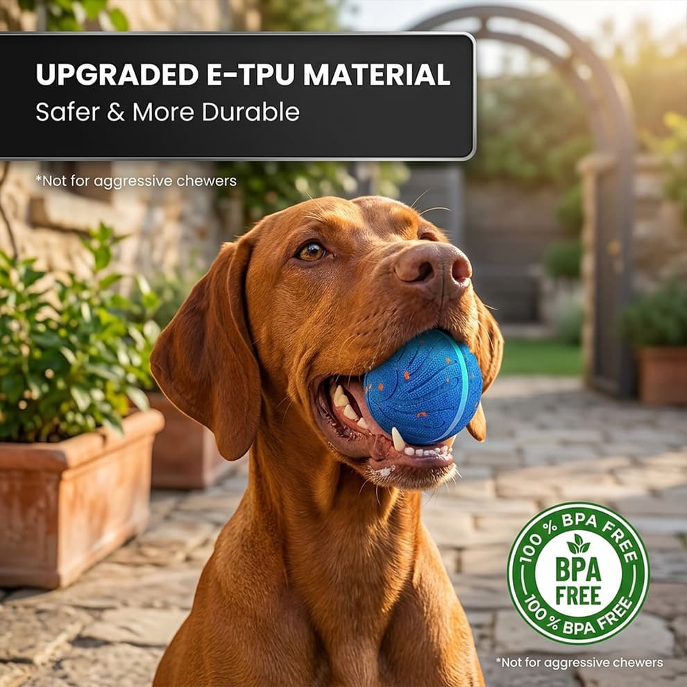 BPA-free durable dog ball toy made from upgraded E-TPU material, ensuring a safer and long-lasting chewing experience for your pet.