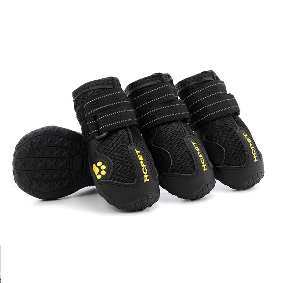 Breathable dog shoes in black with air-mesh fabric, perfect for protecting paws from hot pavement in summer without overheating.