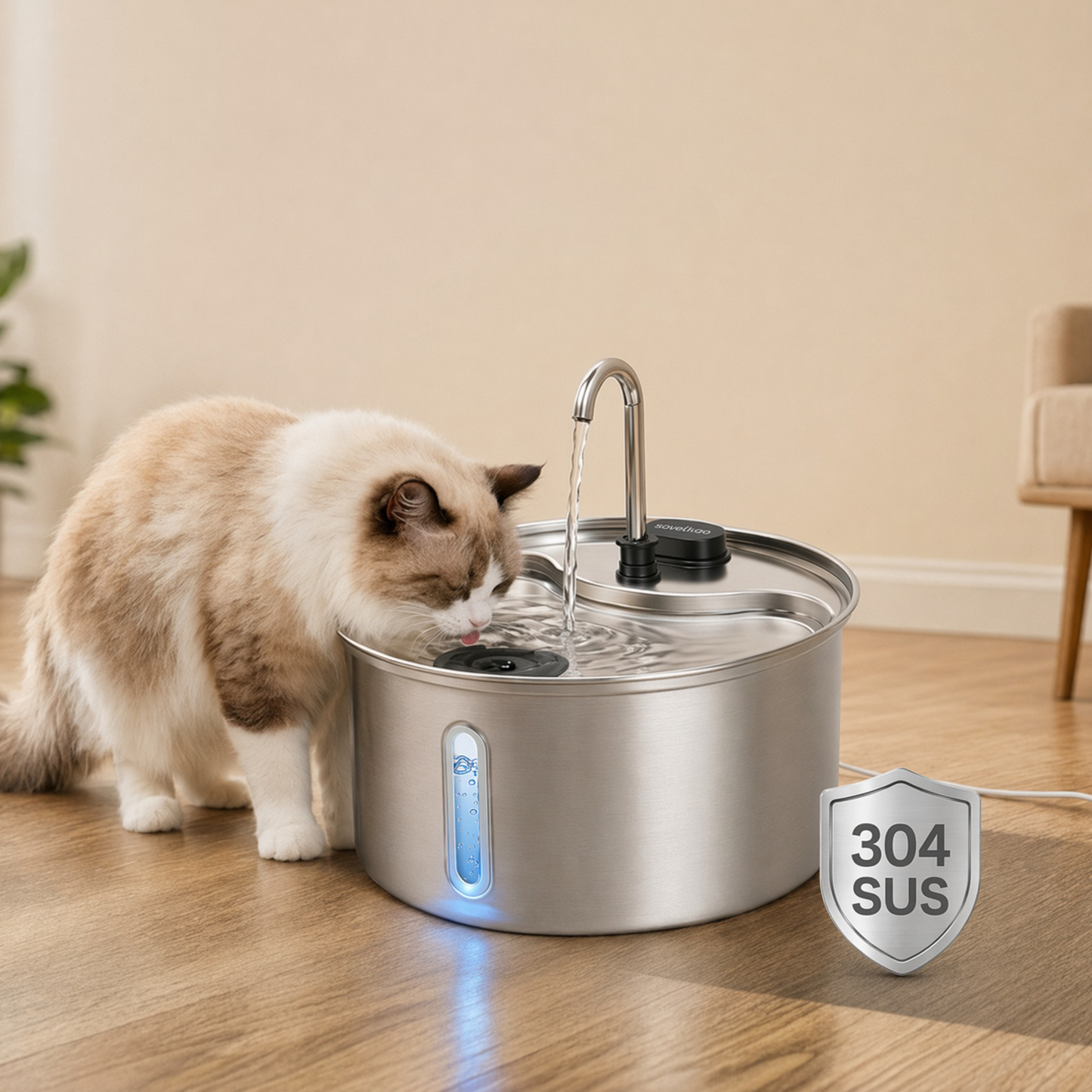 3.5L Ultra Quiet Stainless Steel Cat Water Fountain