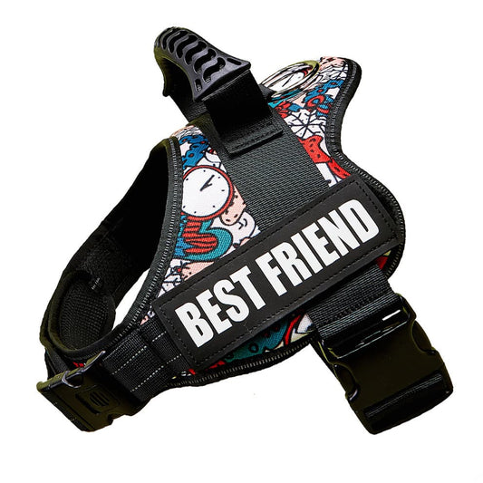 Holiday graffiti print large dog harness reflective no pull vest