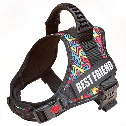 Graffiti design no pull large dog harness with reflective strips