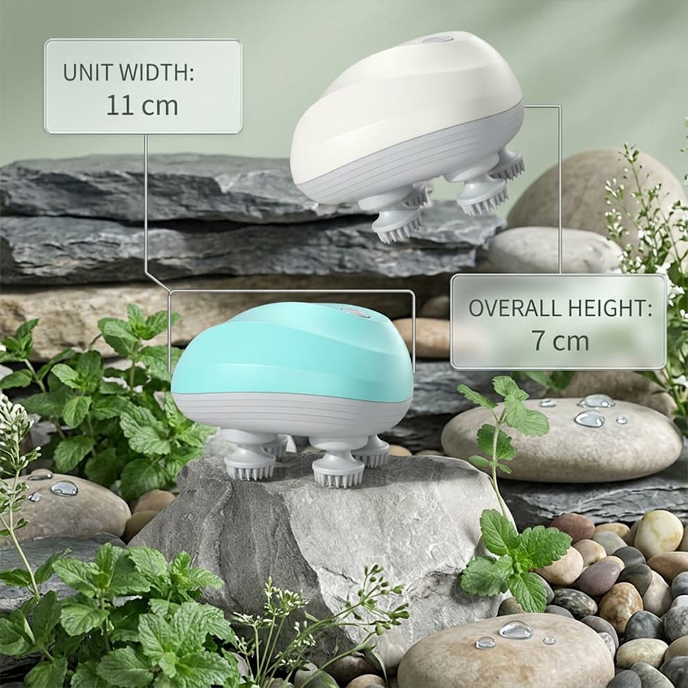 Compact cat massager size guide showing its 11cm width and 7cm height, perfectly sized for easy handling and travel.
