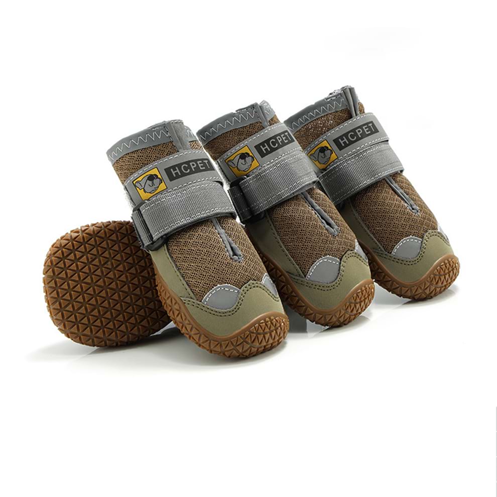 Breathable dog shoes in Coyote Brown, designed for hiking on hot trails without overheating paws.