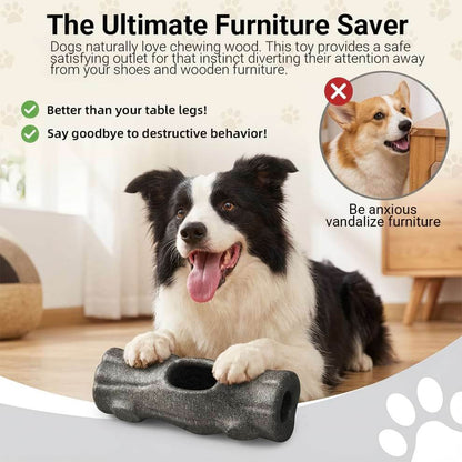 Dog chew toys that divert attention from wooden furniture and shoes to a safe satisfying log shape.
