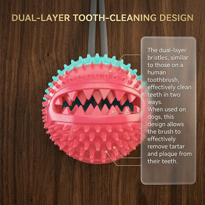 Dog dental chew toy featuring a dual-layer bristle design that works like a toothbrush to remove tartar and plaque effectively.