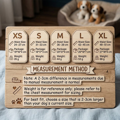 Dog diapers size chart and measurement method, helping you find the perfect fit from XS to XL based on your dog's waist size.