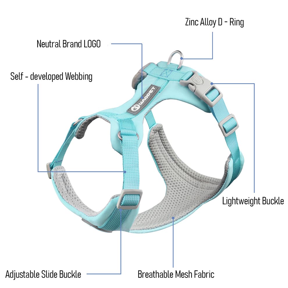 Dog harness and leash set with breathable mesh and ergonomic design