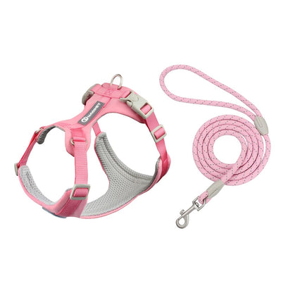 Dog harness and leash set in pink with soft padded harness and leash