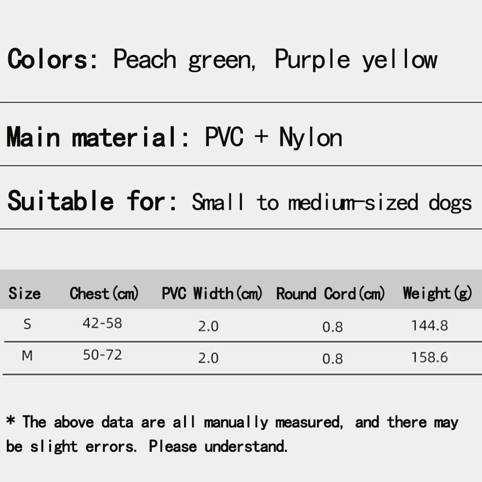 Dog harness collar and leash set size chart for small to medium dogs