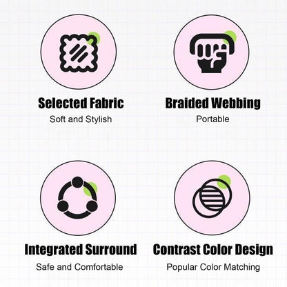 Highlighted features including selected fabric, braided webbing, and contrast color design