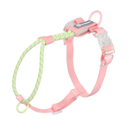 Reflective dog harness in peach and green, adjustable and comfortable