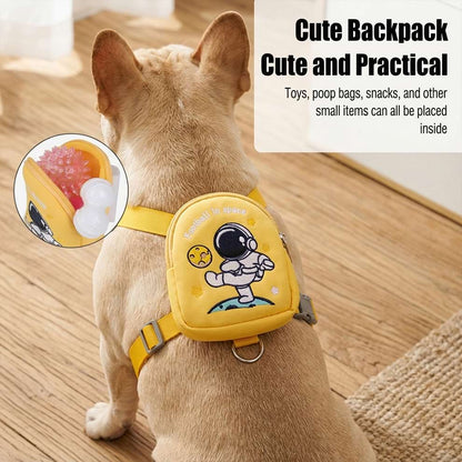 Cute and practical dog harness with a built-in backpack, perfect for storing toys, poop bags, snacks, and other small items.