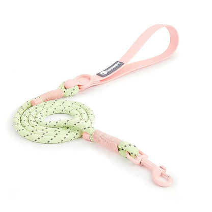 Reflective dog leash in peach and green, strong rope with swivel hook