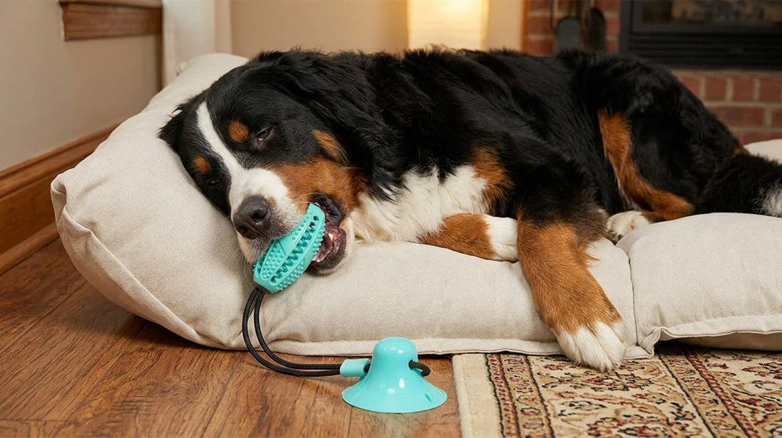 Dog puzzle treat dispenser chew toy being filled with kibble, increasing your dog's interest and developing their intelligence during playtime.