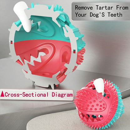 Dog tartar removal chew toy cross-sectional diagram, showing how the unique rubber ridges clean your dog's teeth during playtime.