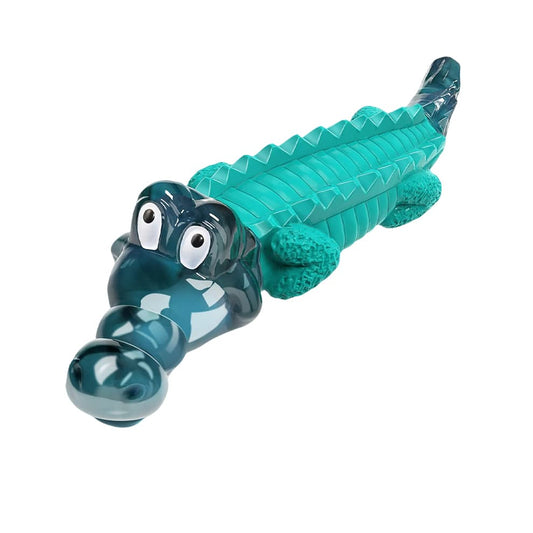 Dog Toys for Aggressive Chewers shaped like a tough teal crocodile, built with heavy-duty materials to withstand powerful bites.