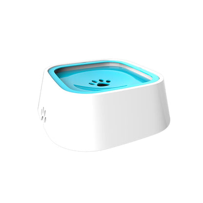 Dog Water Bowl featuring a no-spill floating disk in stylish blue, designed to keep your pet's muzzle dry and your floors clean.