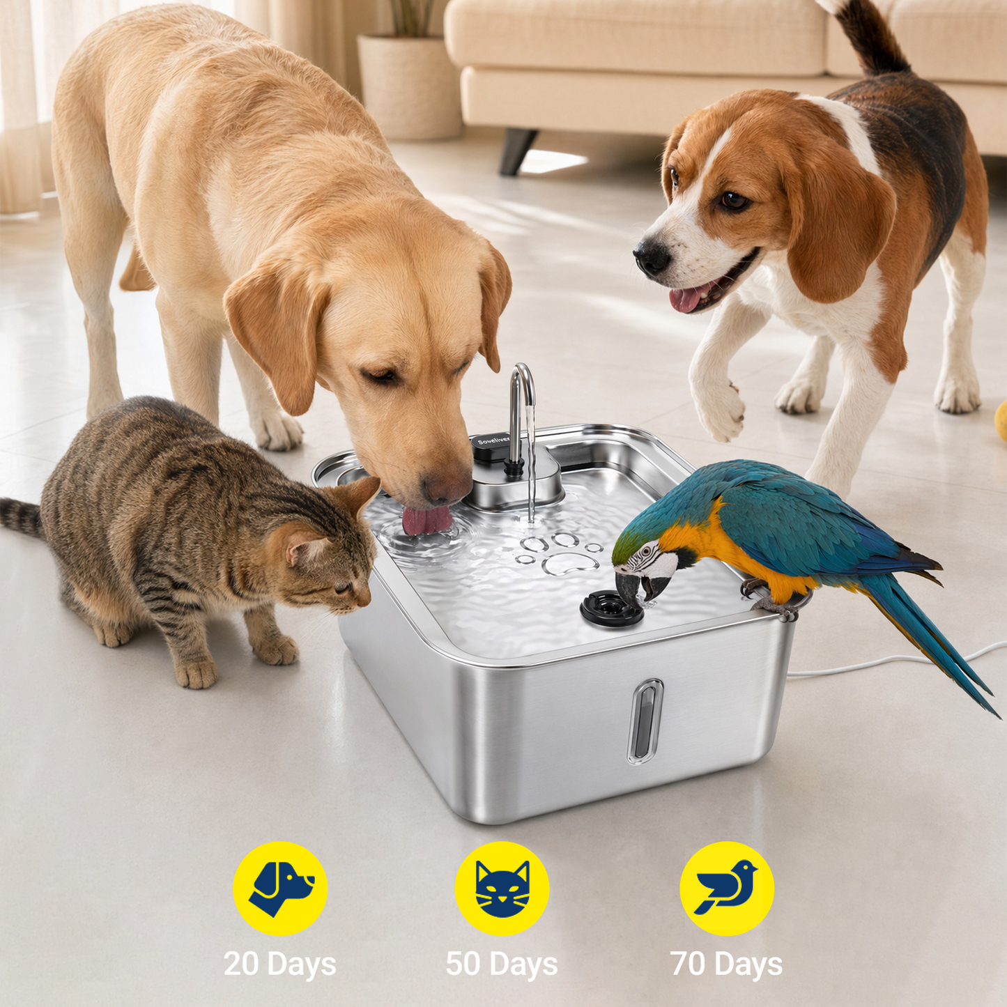 17L Ultra Quiet Stainless Steel Dog Water Fountain