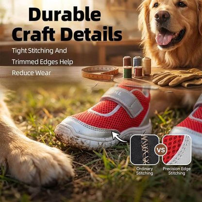 Comparison of precision stitching versus ordinary stitching on Mesh Dog Shoes.